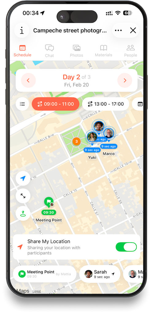 Workshop live map with meeting points